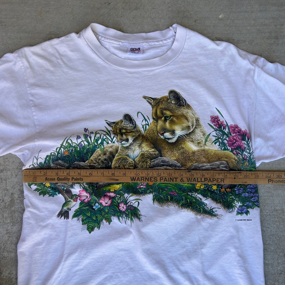 Vintage 90s Mountain Lion Nature Graphic T-Shirt XL White Anvil Single Stitch - Picture 5 of 6